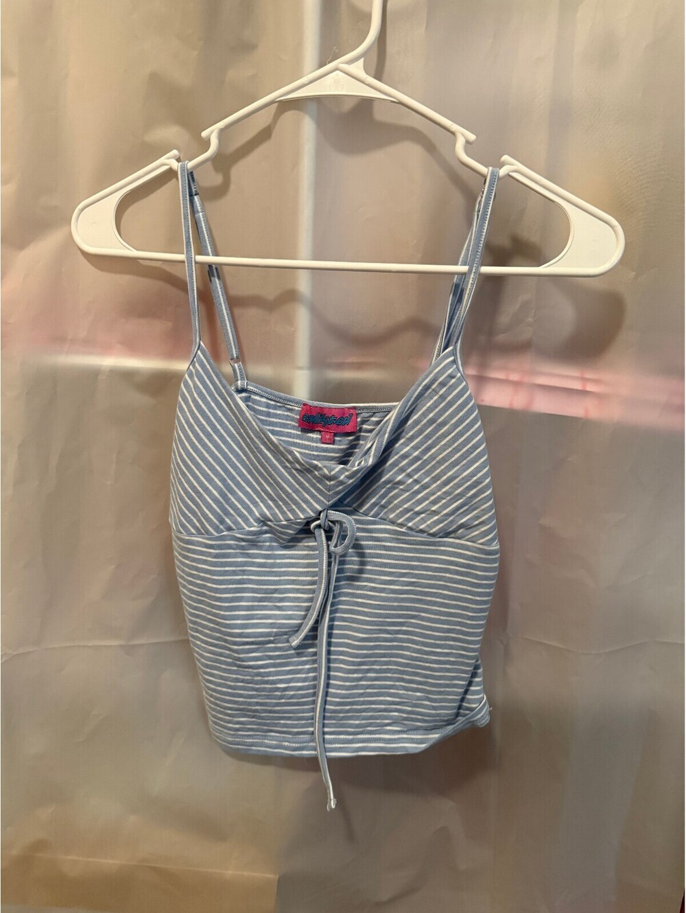 Edikted Light Blue and White Striped Spaghetti Strap Tank Top
